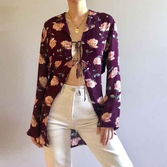 Authentic vintage la perla silk floral tie front blouse and pants 2 piece SET - Picture 2 of 8